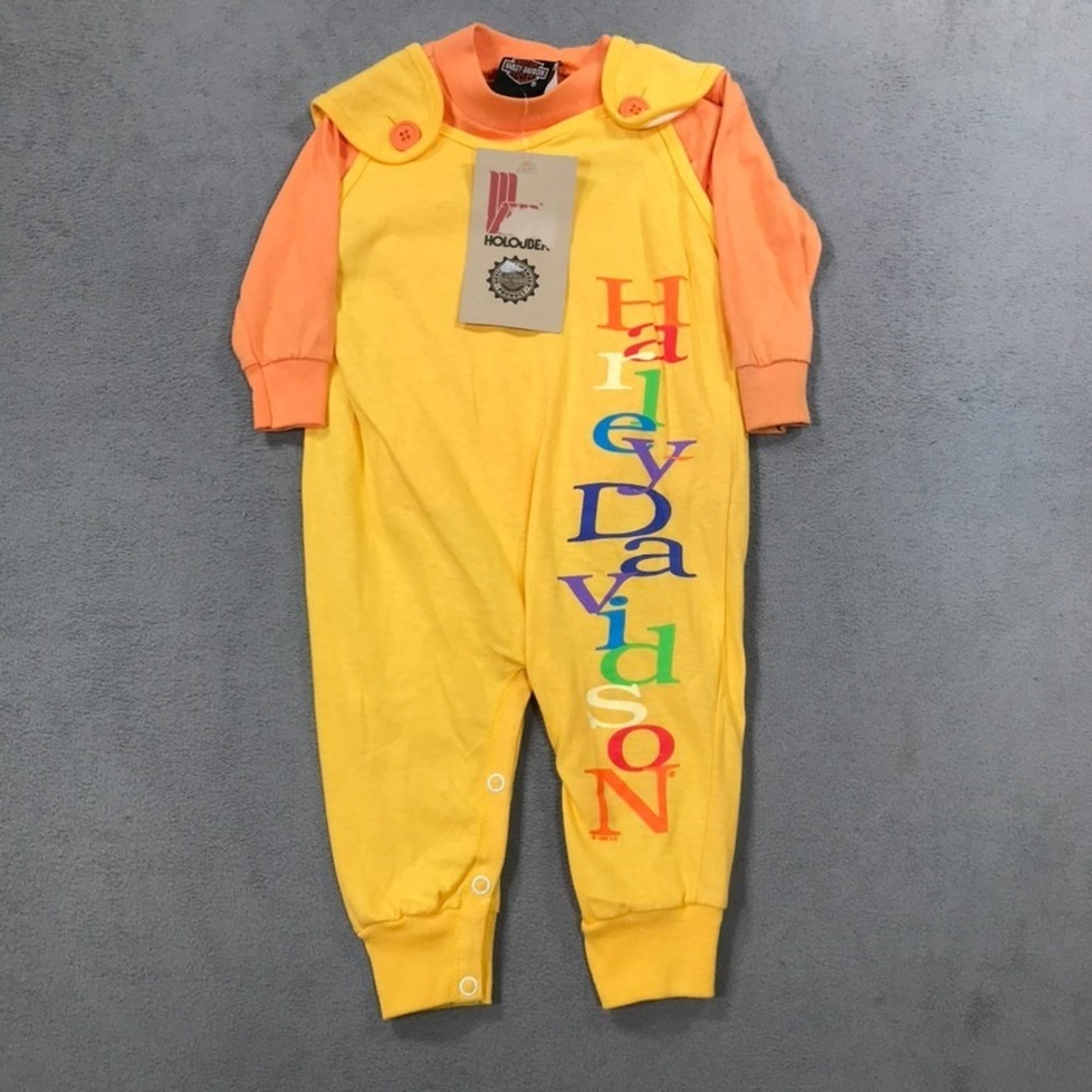 Vintage Harley Davidson 6 Months Baby Bodysuit Jumpsuit NEW 90s USA Yellow